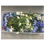 Artificial White & Purple Flowers in Plastic Tote