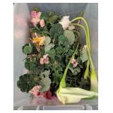 Artificial lg variety of flowers in plastic tote