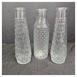 (3) Clear 8.5in Glass Vases w/ Designs