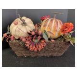 Pine straw oblong basket w/ pumpkin