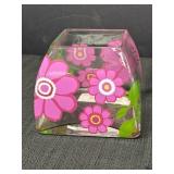 Teleflora square glass handpainted floral vase,