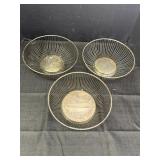 3 metal round bread basket bowls, 9.5 & 9.75 in
