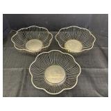 3 similar metal bread basket bowls, scalloped