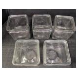 (5) clear glass square vases 4in tall x 4in square