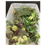 Various Artificial Greenery in Plastic Tote