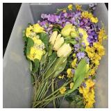 Yellow & Purple Artifical Flowers w/ Plastic Tote