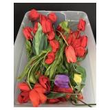 Artificial Tulips & Misc Flowers in Plastic Tote