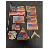 76 Flag w/ pole, Flag sew on patches, Ford patch