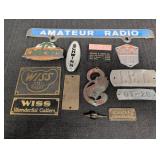 Variety of metal emblem pieces, Schwinn, Crosley