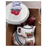 Casuals apple teapot, jar, & 3 nesting bowls, 4