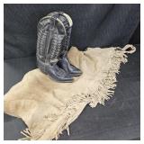 Tan Chaps & Black Cowboy Boots