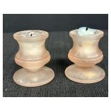 2- 2.5' Frosted Pink Candlestick Holders