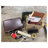 Variety of desk/office supplies - power strip,