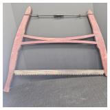 Antique Red Painted Wooden Cross Cut Bow Saw