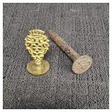 VTG Italy Brass Wax Seal Stamp & Railroad Date