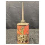 Vtg 'Cream Separator Lubricating Oil' tin can,