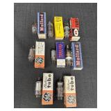 Variety of 8 electron tubes, box label appears to