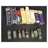 Variety of 8 electron tubes & misc boxes,