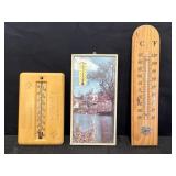 3 wall thermometers, 6.5-10.5in., framed picture