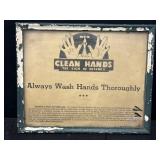 Vtg framed handwashing sign, 10.75 x 8.75in