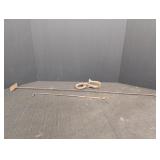 Forged iron Hook w/ swivel ring, 2 fireplace tools