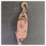 VTG Red Cast Iron & Steel Block & Tackle Pulley