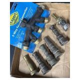 Vtg brass garden hose nozzles & 5-way connector