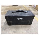 Vtg black tool box, metal reinforced corners,