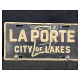 Vtg La Porte City of Lakes license plate,