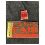 La Porte County Fair adv. thermometer & matchbook