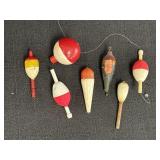 7 vtg fishing floats/bobbers, approx 2-3in lengths