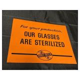 B K Rootbeer sterilized glasses sign, 13 x 11in.,