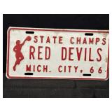 Red Devils Mich. City, State Champs license plate,