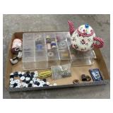 Tea pot pin cushion, thimble, sewing machine