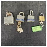 (4) Padlocks & Some Keys: Master & Ace
