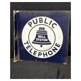 Porcelain Bell System double-sided flange sign,