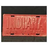 Vtg Indiana Land of Taxes embossed license plate.