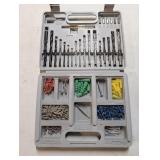Wire connectors and drill bits in plastic case