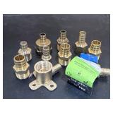 Variety of 9 brass PEX fittings & mini ball valve