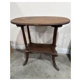 Oval top wood side table, 13.5 x 23.5in top, 2ft H