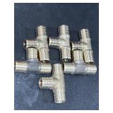 6 - Brass 3/4in Pex Tee fittings