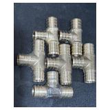 6 - Brass 3/4in Pex Tee fittings