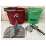 2 Utility Buckets, Broom & Dust Pan, Shovel, &