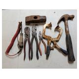 Claw hammer, wire cutters, clamp, mallet head