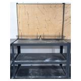 Industrial shelving unit w/pegboard & various