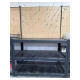 Industrial shelving unit w/pegboard & various