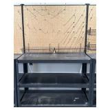 Industrial shelving unit w/pegboard & various