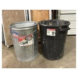 2- 20gal Trash Cans Galvanized & Plastic