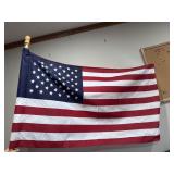 American Flag w/ wood pole & (3) small American