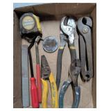 Cable cutters, wire strippers, pliers, pry bar,